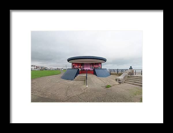 New Topographics Framed Print featuring the photograph Bray Seaside Shelter by Stuart Allen