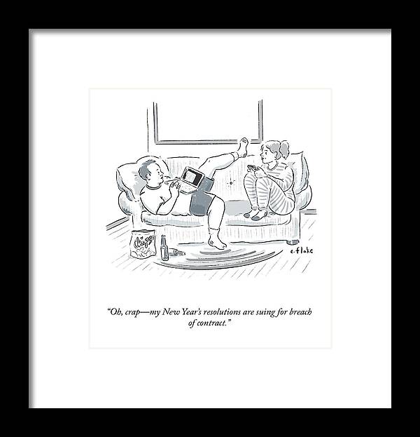 “oh Framed Print featuring the drawing Breach Of Contract by Emily Flake