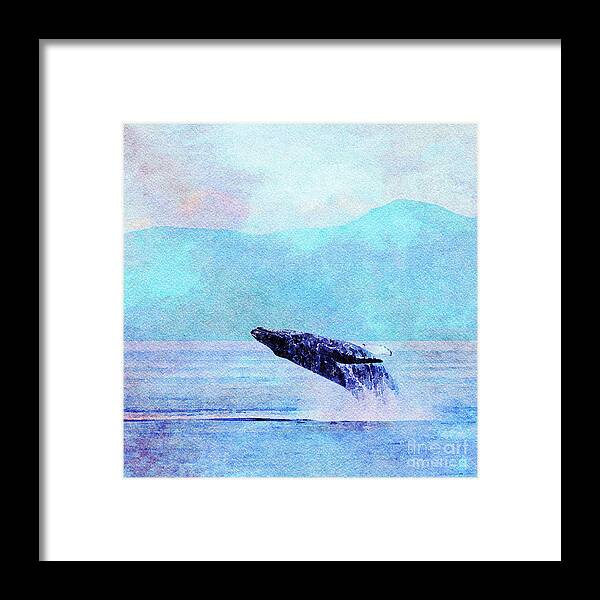 Humpback Whale Framed Print featuring the digital art Breaching Humpback by Liz Leyden