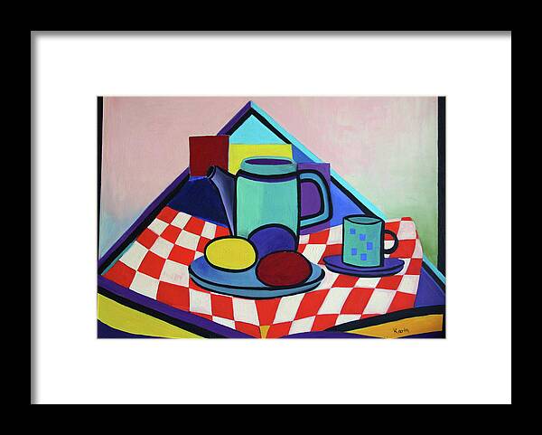 Abstract Framed Print featuring the painting Breakfast with Eggs by Karin Eisermann