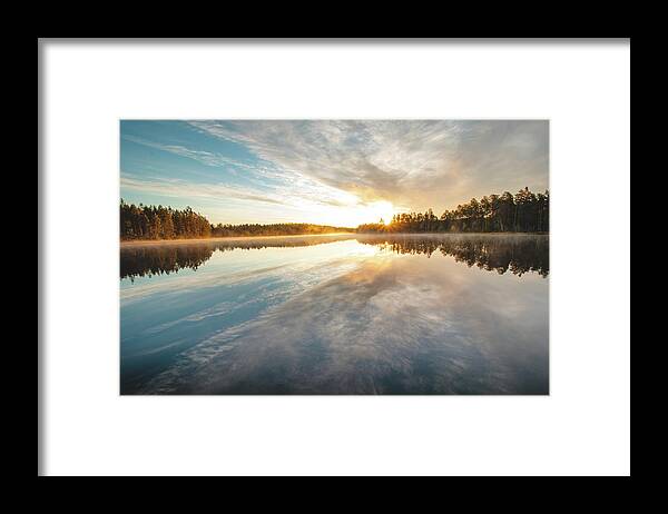 Lake Jatkonjärvi Framed Print featuring the photograph Breathtaking sunrise at Lake Jatkonjarvi by Vaclav Sonnek