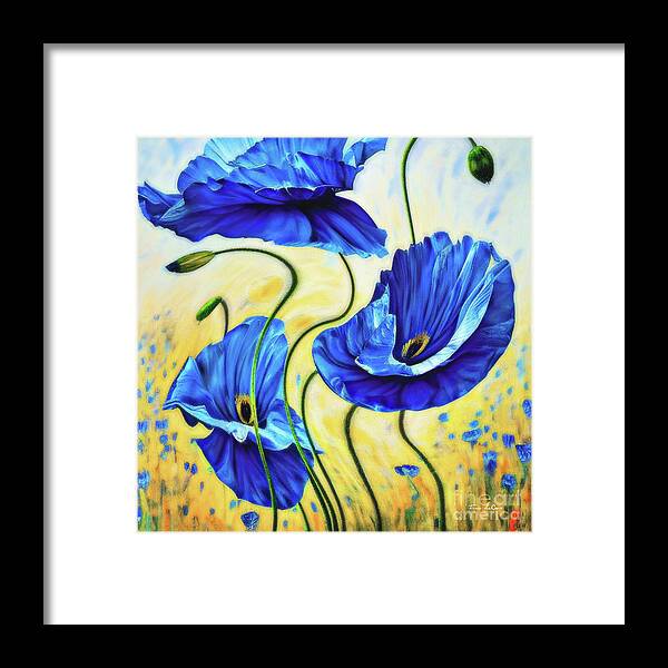 Blue Poppies Framed Print featuring the painting Breezy Blue Poppies 2 by Tina LeCour