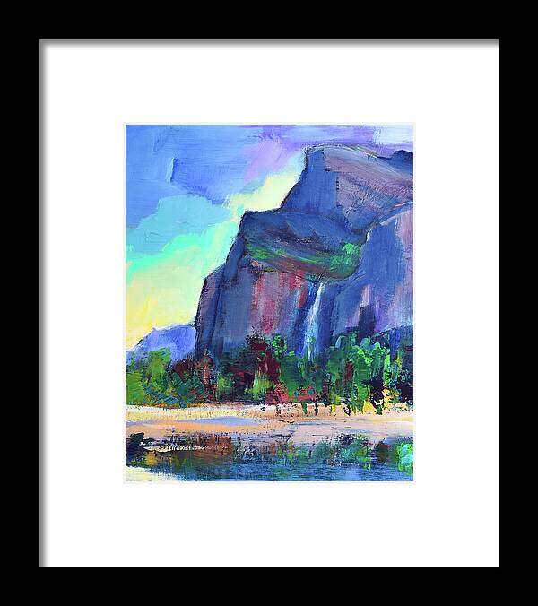 Yosemite National Park Framed Print featuring the painting Bridalveil Falls - Yosemite National Park by Elise Palmigiani