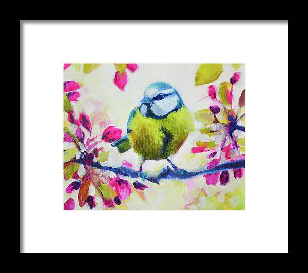 Birds Framed Print featuring the painting Bright Little Bird by Amanda Schwabe