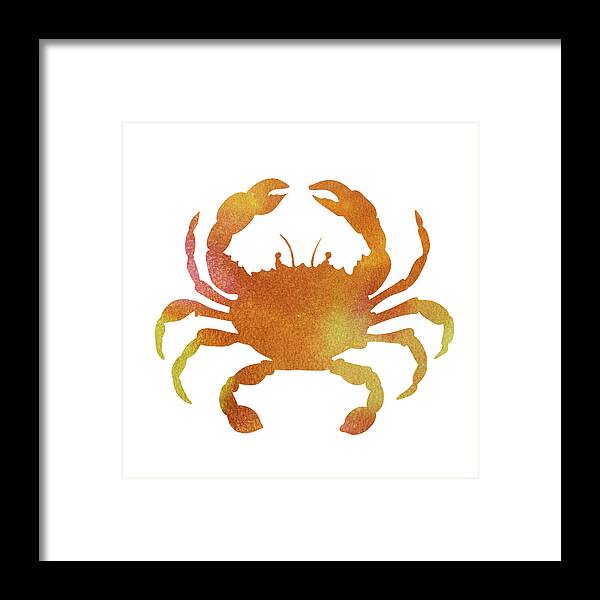 Crab Framed Print featuring the painting Bright Yellow Orange Watercolor Crab Silhouette by Irina Sztukowski
