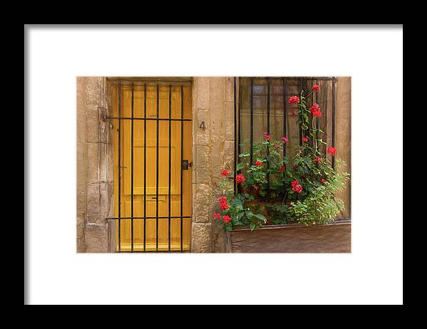 France Framed Print featuring the photograph Bright Yellow Welcome in Arles, France by Marcy Wielfaert
