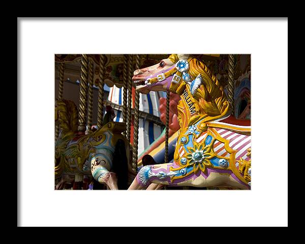 Horse Framed Print featuring the photograph Brightly painted carousel horses by Lyn Holly Coorg
