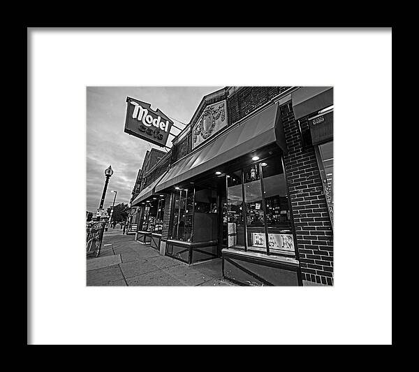 Allston Framed Print featuring the photograph Brighton Ave Packard's Corner Allston MA Model Cafe Black and White by Toby McGuire