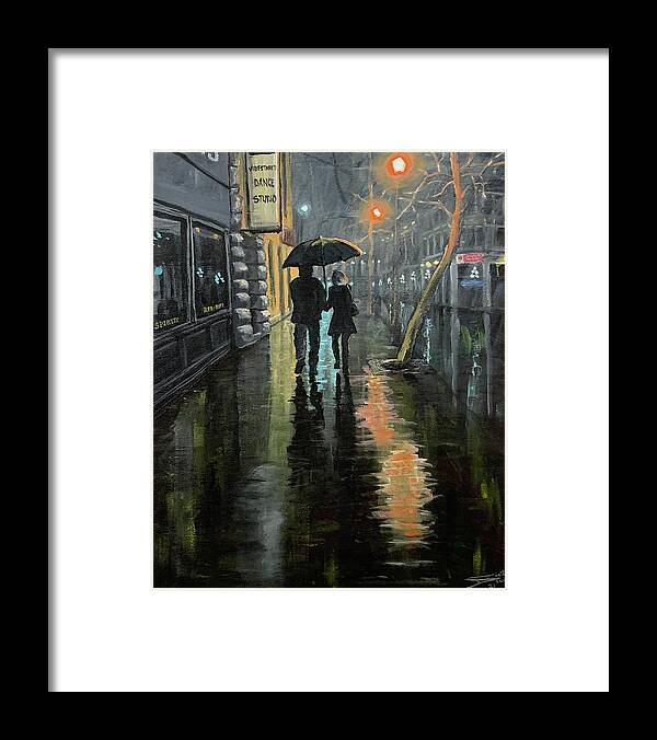 Rain Framed Print featuring the painting Broad Street Victoria January 2021 by Scott Dewis