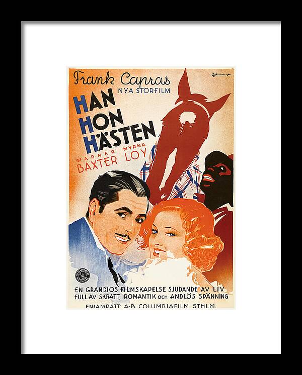 Rohman Framed Print featuring the mixed media ''Broadway Bill'' - 1934 - art by Eric Rohman by Movie World Posters