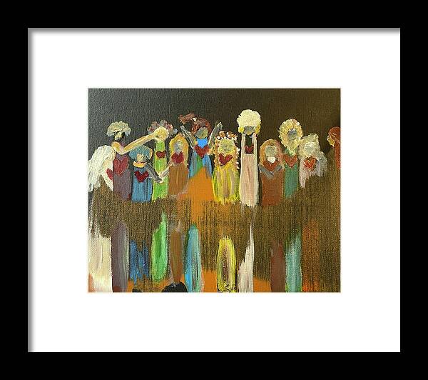 Beatles Broken Heart People Diversity Framed Print featuring the painting Broken Hearted People- Let It Be by Kathy Bee