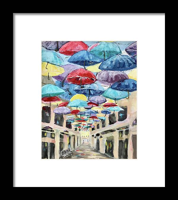 Parasols Framed Print featuring the painting Brolly Passage by Deborah Smith