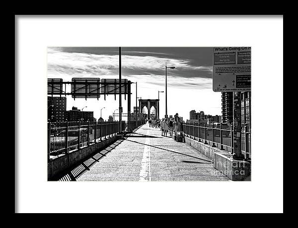 Brooklyn Bridge Shadows Framed Print featuring the photograph Brooklyn Bridge Shadows Infrared in New York City by John Rizzuto