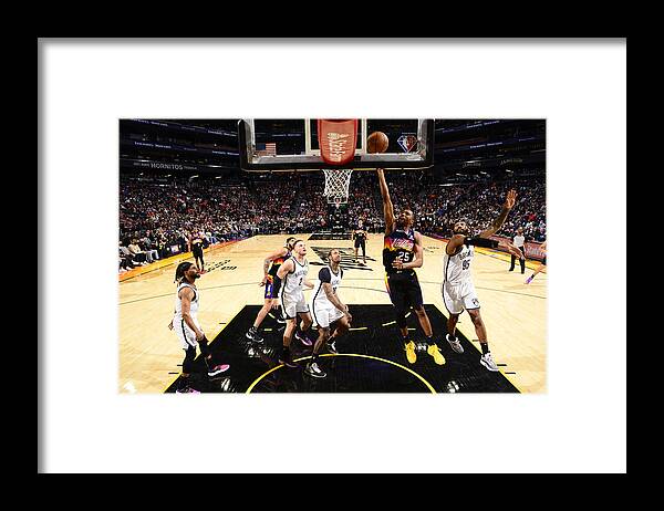 Mikal Bridges Framed Print featuring the photograph Brooklyn Nets v Phoenix Suns by Barry Gossage
