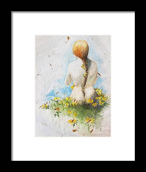 Red Head Framed Print featuring the painting Brown Eyed Susans by Merana Cadorette