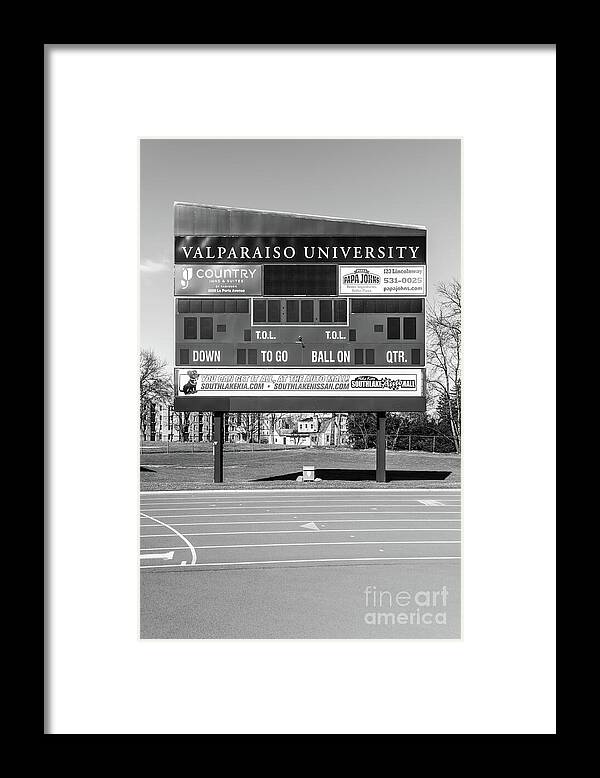  Framed Print featuring the photograph Brown Field Scoreboard Valparaiso University Black and White Pho by Paul Velgos