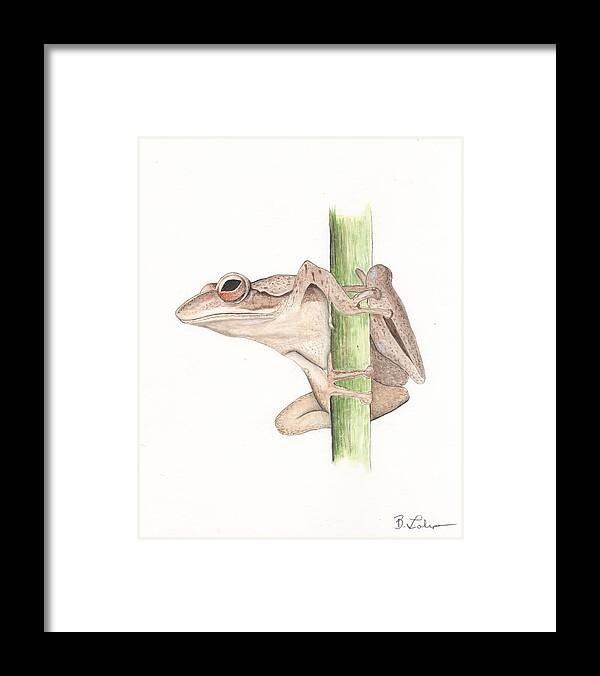 Brown Frog Framed Print featuring the painting Brown frog #1 by Bob Labno