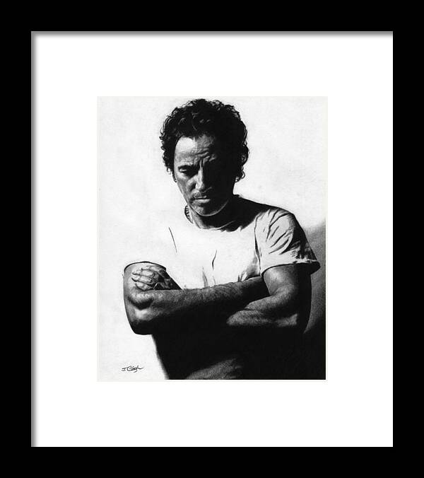 Bruce Springsteen Framed Print featuring the drawing Bruce Springsteen by Justin Clark