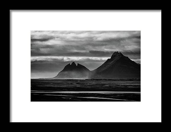 Clouds Framed Print featuring the photograph Brunnhorn peaks - Hofn, Iceland by George Vlachos