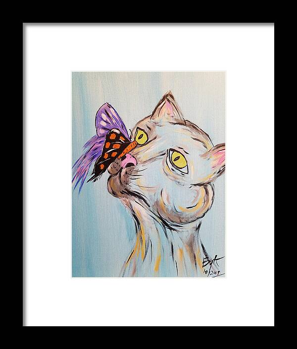 Cat Framed Print featuring the painting Bubby And The Butterfly by Brent Knippel