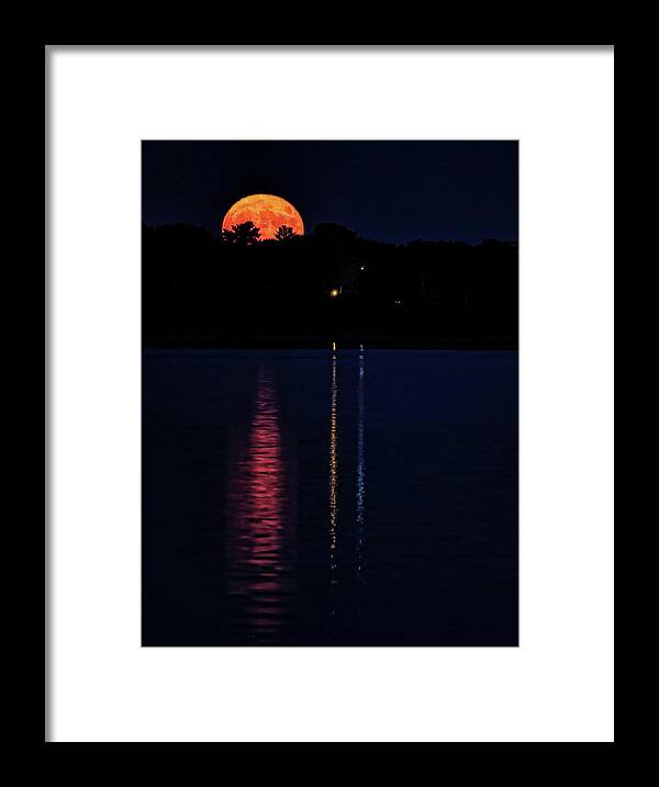 Full Moon Framed Print featuring the photograph Buck Moon Reflecting In Lake Wausau by Dale Kauzlaric