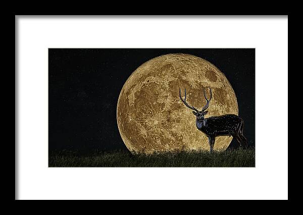 Hunter Framed Print featuring the digital art Buck Moon Rising by Brad Barton