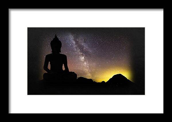 Buddha Framed Print featuring the mixed media Buddha Against Night Sky by Nancy Ayanna Wyatt