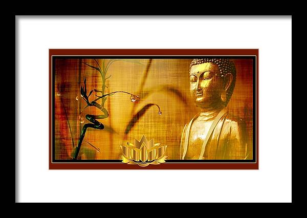 Buddha Framed Print featuring the mixed media Buddha and Bamboo by Nancy Ayanna Wyatt