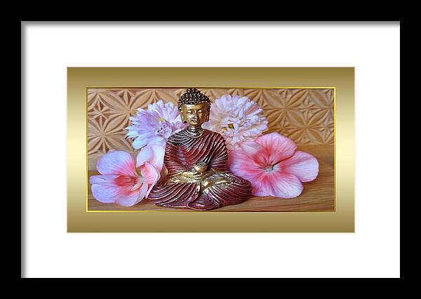 Buddha Framed Print featuring the photograph Buddha and Flowers by Nancy Ayanna Wyatt