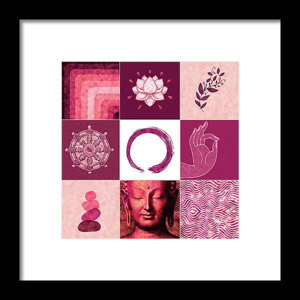 Buddha Framed Print featuring the mixed media Buddha Grid 02 - Spiritual Collage by Studio Grafiikka