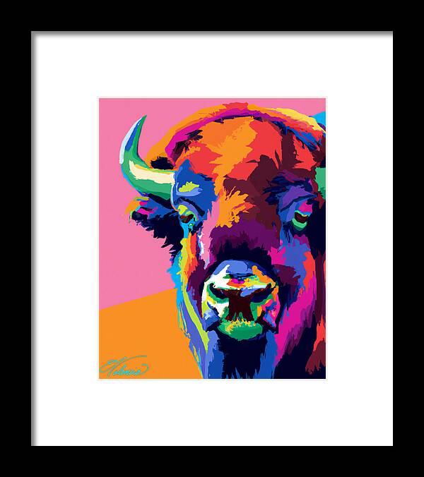  Framed Print featuring the painting Buffalo pop. by Emanuel Alvarez Valencia