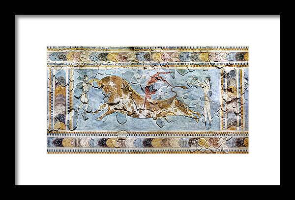 Bull Leaping Fresco Framed Print featuring the photograph Bull Leaping Fresco by Weston Westmoreland