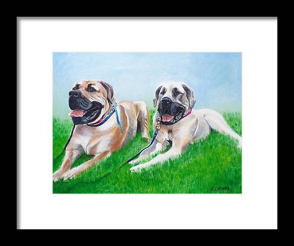 Pets Framed Print featuring the painting Bull Mastiffs by Kathie Camara