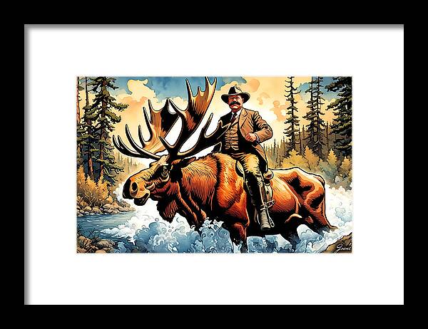 History Framed Print featuring the digital art Bull Moose Party by Greg Joens