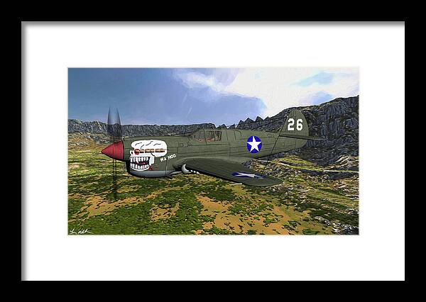 Curtis P-40e Warhawk Framed Print featuring the digital art Burma Banshees Warhawk - Oil by Tommy Anderson
