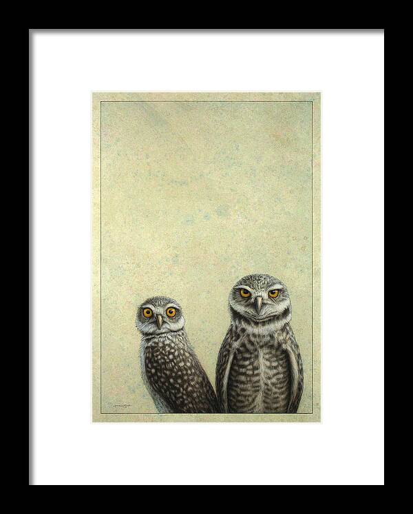 Owls Framed Print featuring the painting Burrowing Owls by James W Johnson