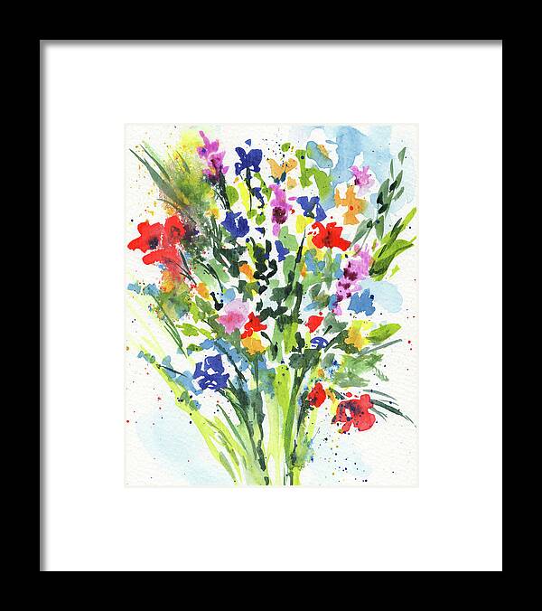 Abstract Flowers Framed Print featuring the painting Burst Of Color Abstract Flowers Multicolor Watercolor Splash II by Irina Sztukowski