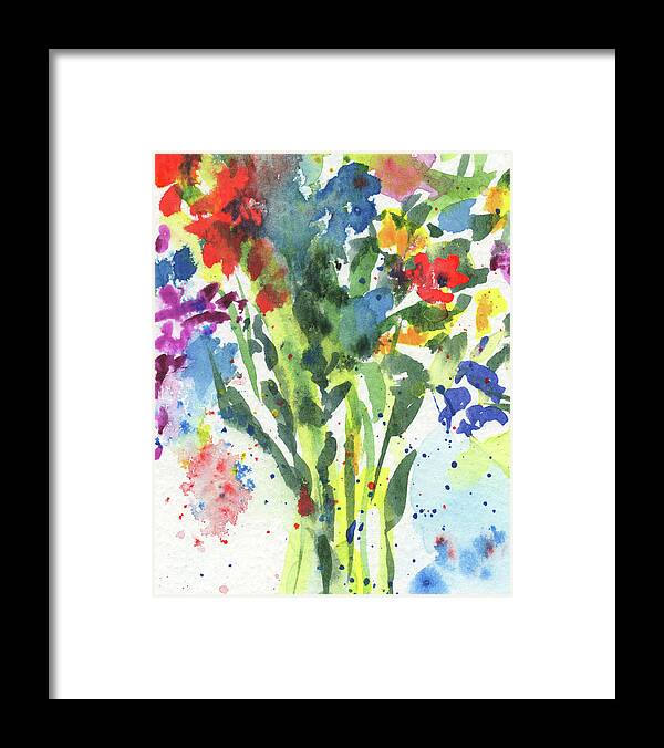 Abstract Flowers Framed Print featuring the painting Burst Of Color Abstract Flowers Multicolor Watercolor Splash I by Irina Sztukowski