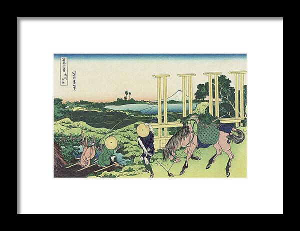 Hokusai Framed Print featuring the painting Bushu Senju - Thirty Six Views of Mount Fuji - Hokusai by War Is Hell Store