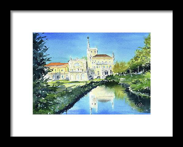 Portugal Framed Print featuring the painting Bussaco Palace in Portugal Painting by Dora Hathazi Mendes