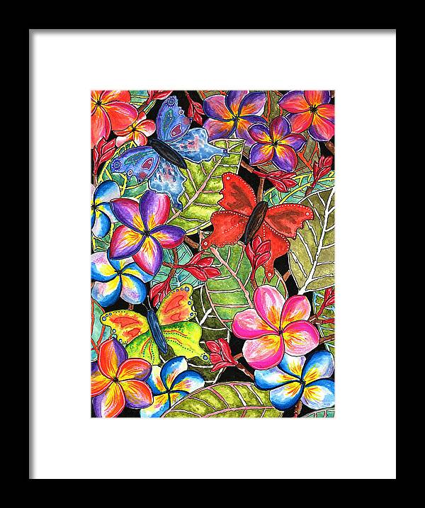 Butterfly Framed Print featuring the painting Butterflies and Plumeria by Gemma Reece-Holloway