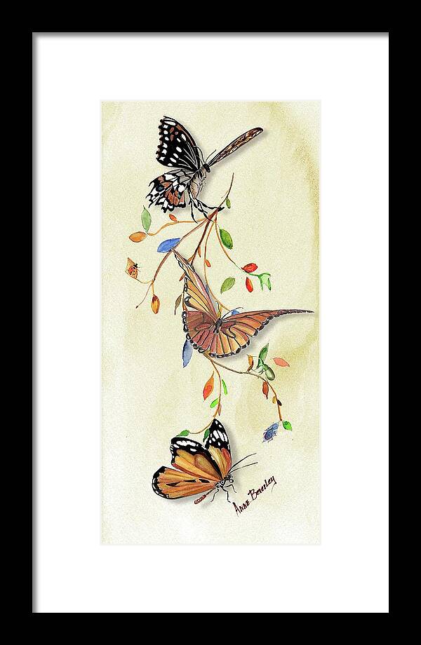 Butterflies Framed Print featuring the painting Butterflies Three Companion by Anne Beverley-Stamps
