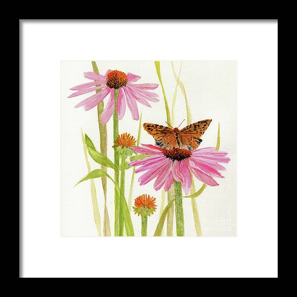  Art Framed Print featuring the painting Butterfly and Coneflowers by Laurie Rohner