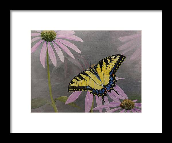 Butterfly Framed Print featuring the painting Butterfly on Coneflower by Charles Owens