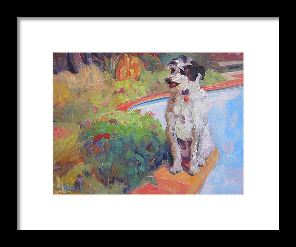 Dog Framed Print featuring the painting By the Pool by John McCormick