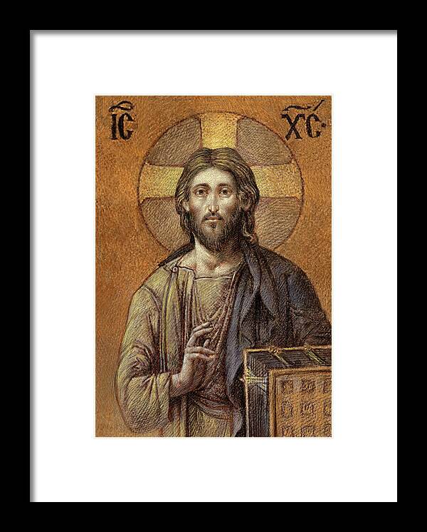 Christian Art Framed Print featuring the painting Byzantine Christ by Kurt Wenner