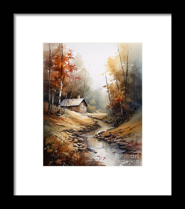 Cabin Framed Print featuring the digital art Cabin and Stream I by Jay Schankman