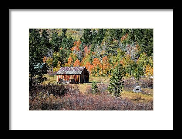 Fall Framed Print featuring the photograph Hope Valley Cabin with Autumn Colors by Gary Geddes