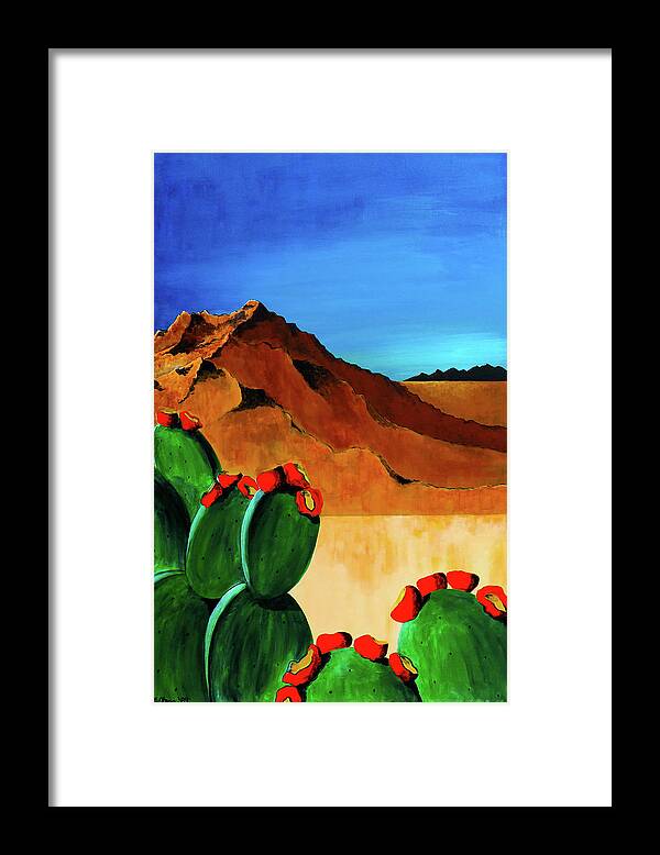 Desert Framed Print featuring the painting Cacti and Hills by Ted Clifton