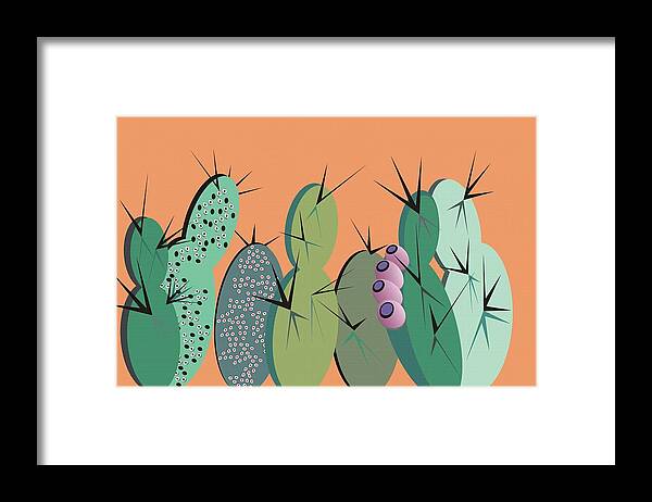 Cactus Framed Print featuring the digital art Cactus Party by Ted Clifton